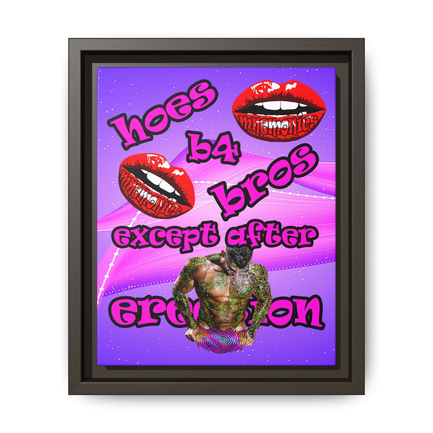 hoes b4 bros - framed canvas art (purple-pink wave)