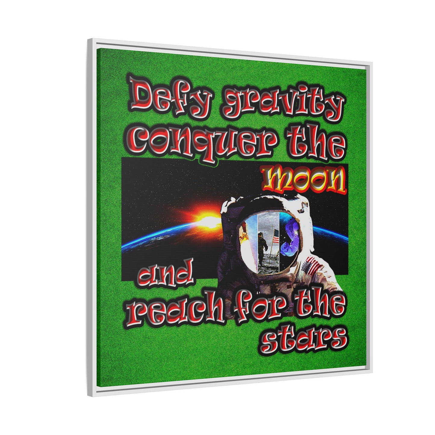 defy conquer reach - framed canvas art (green turf)