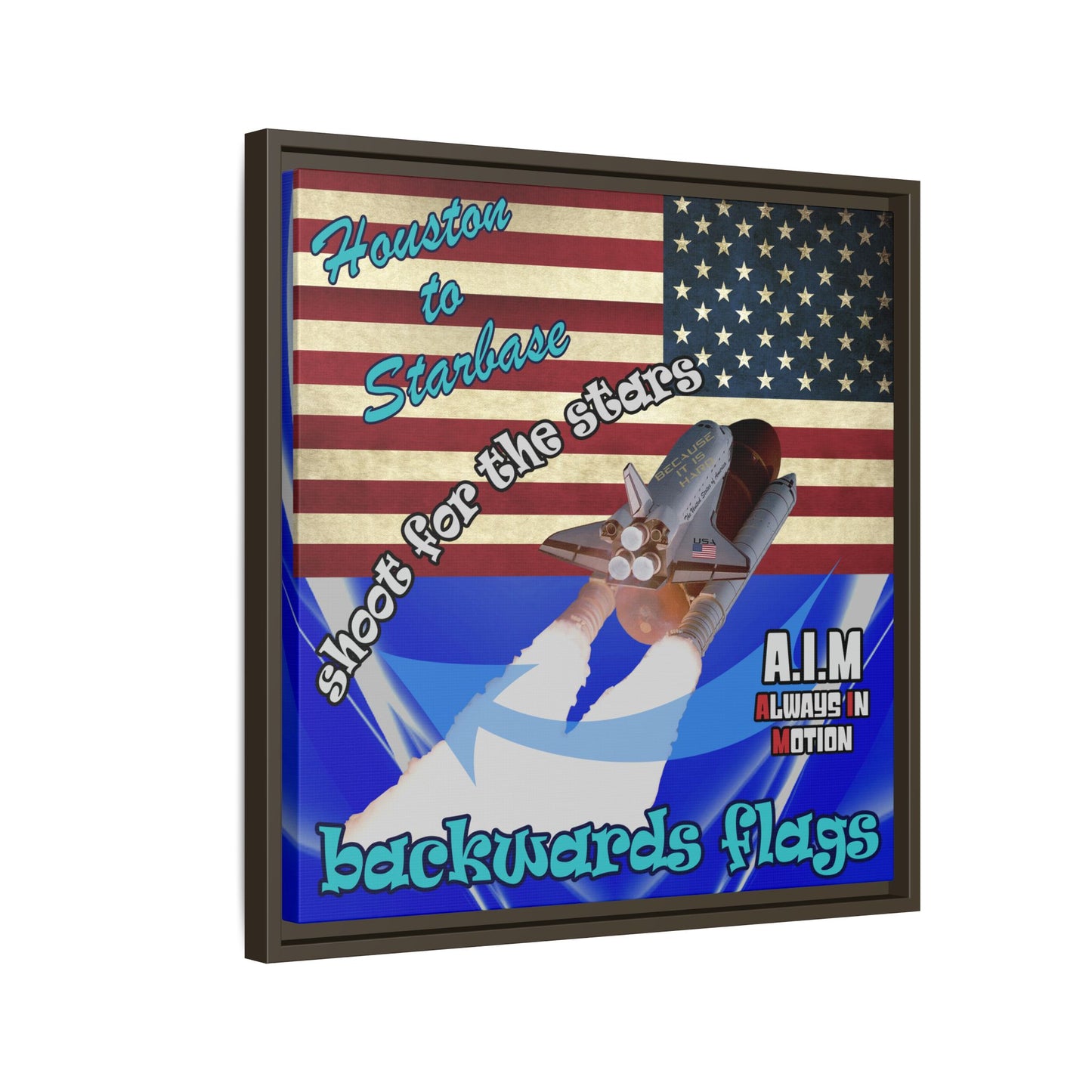 shoot for the stars - framed canvas art (blue-white wave)