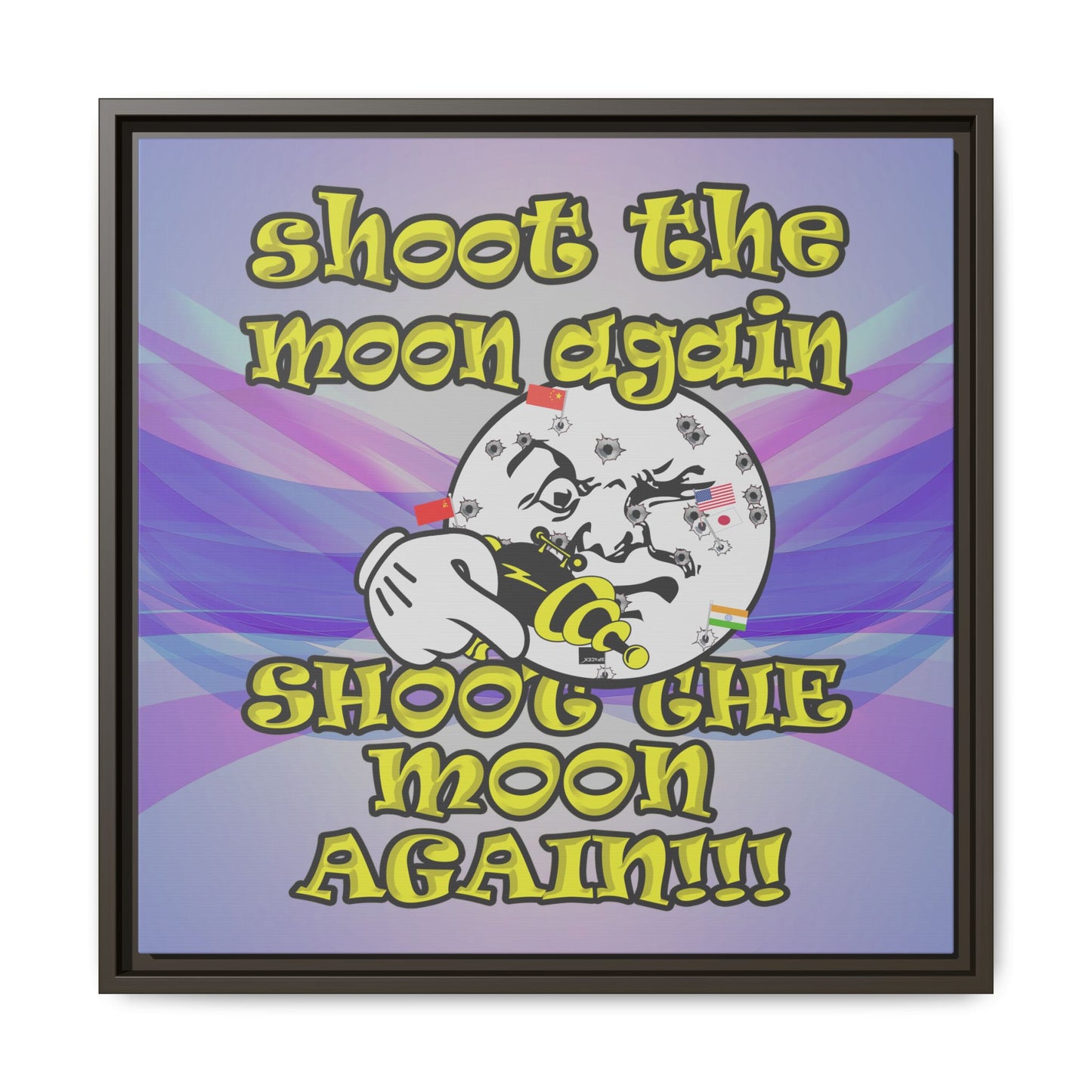 shoot the moon again - framed canvas art (light blue-pink wave)