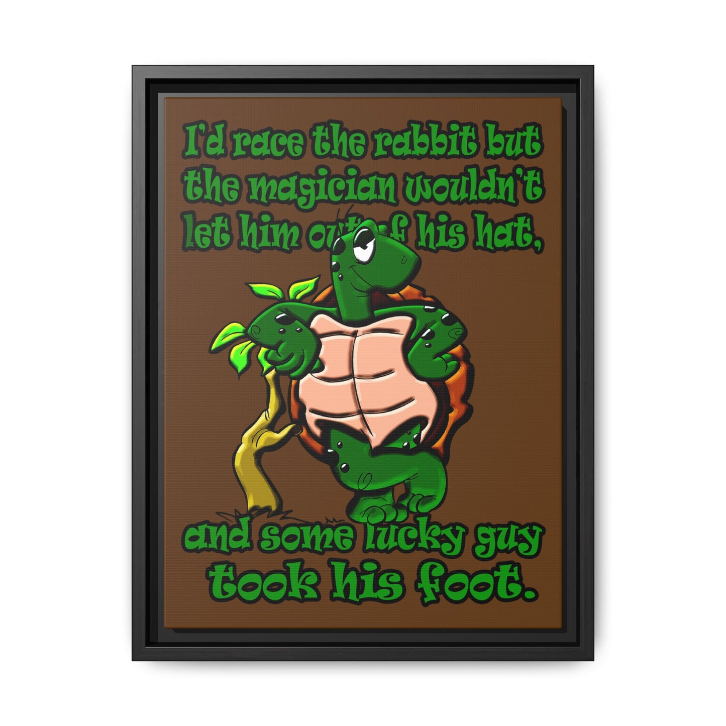turtle race - framed canvas art (brown)