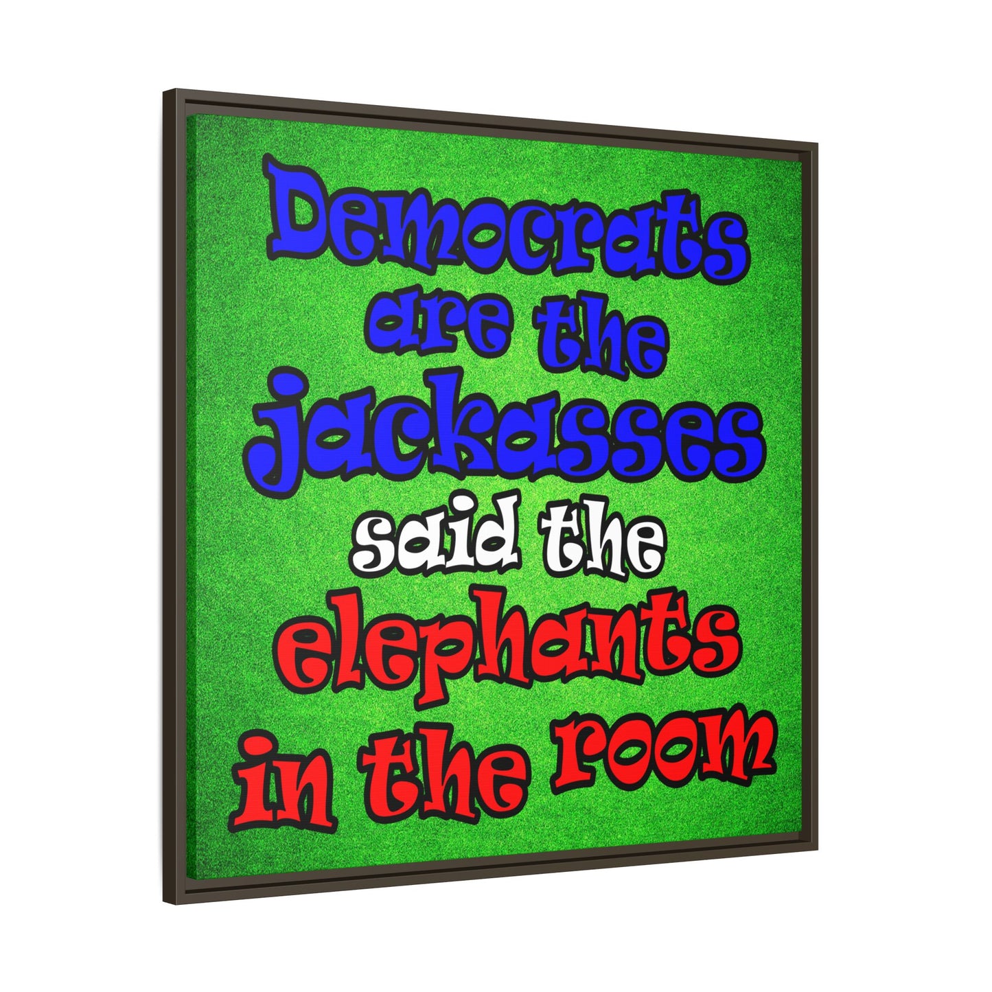 donkeys and elephants - framed canvas art (green turf)