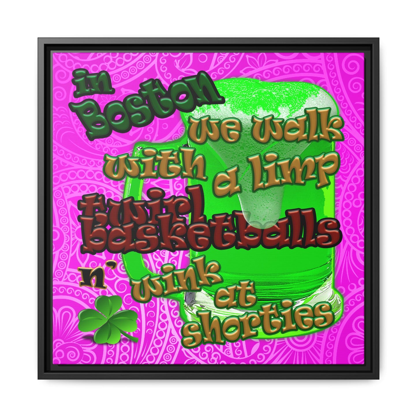 celtics logo - framed canvas art (pink swirl)
