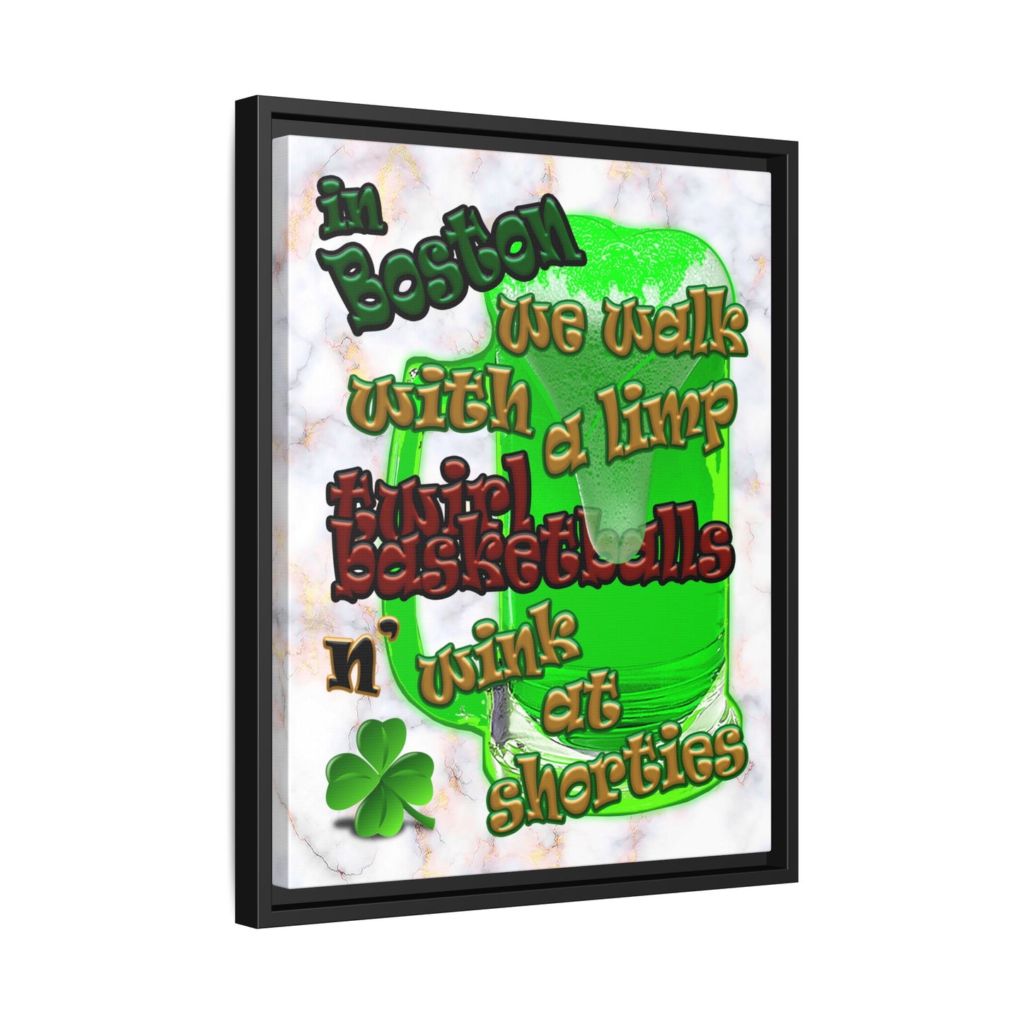 celtics logo - framed canvas art (white marble)