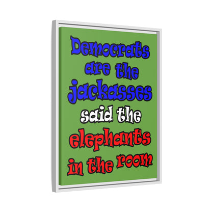 donkeys and elephants - framed canvas art (green)
