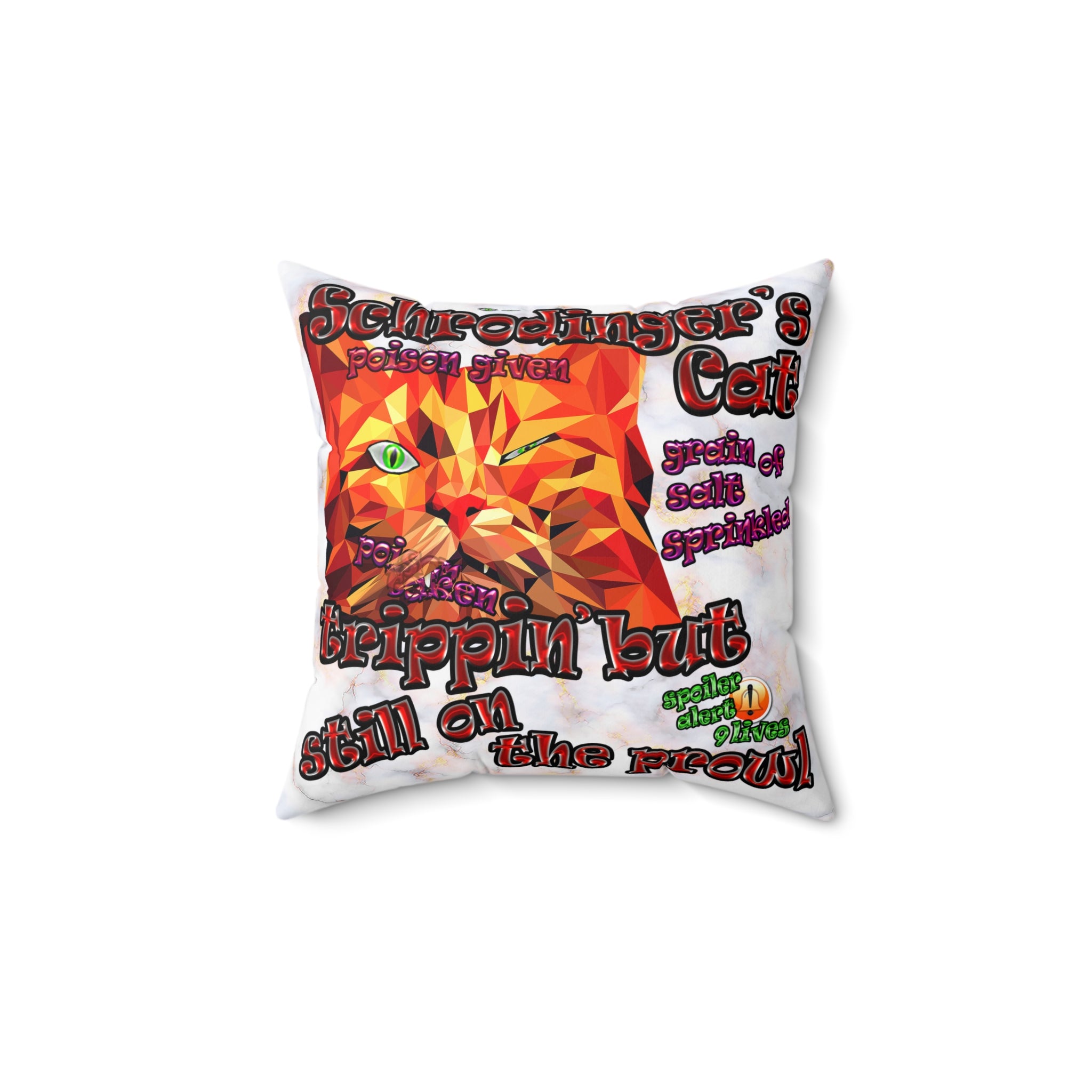 schrodinger's cat - Spun Polyester Square Pillow - (white marble)