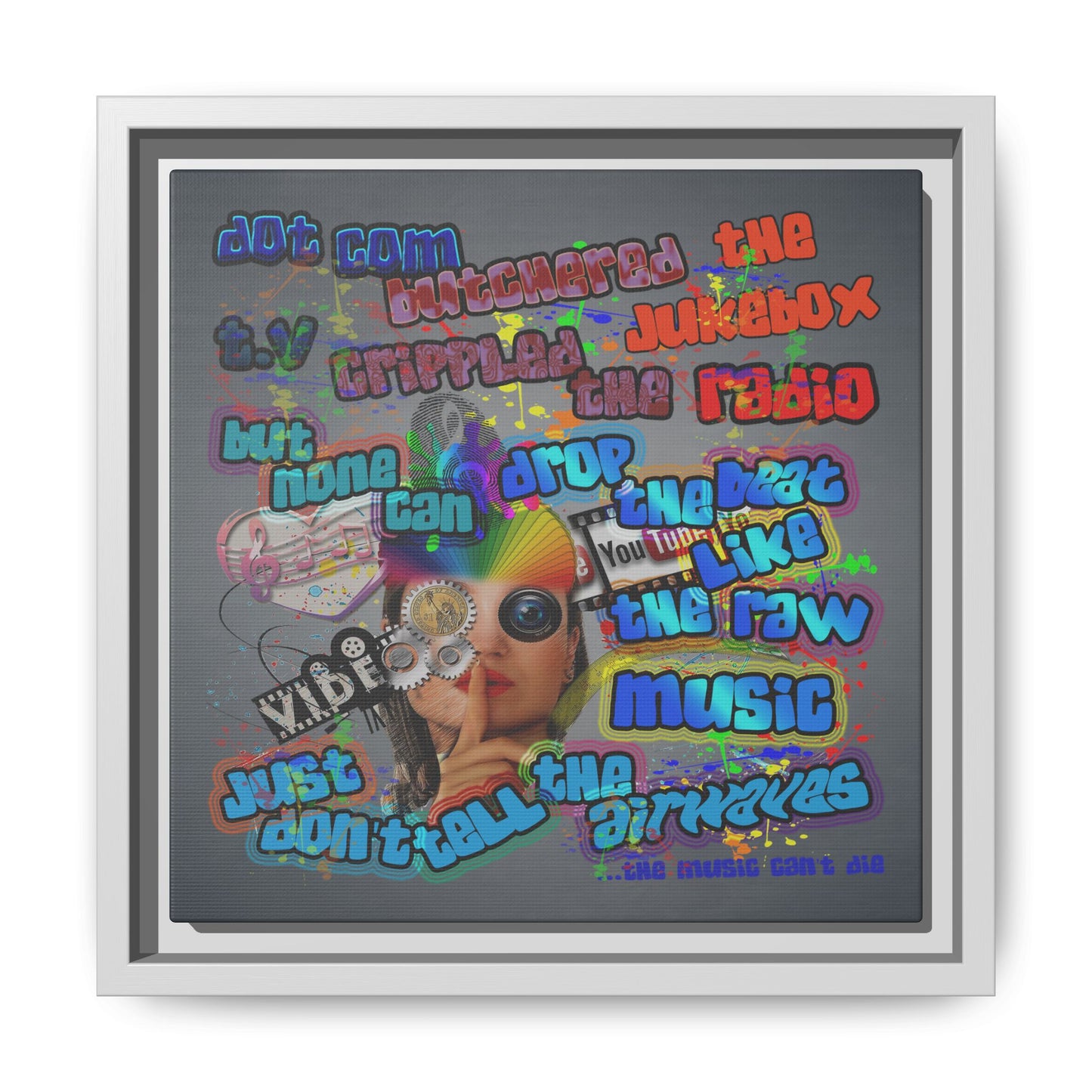 drop the beat - framed canvas art (grey-light grey)