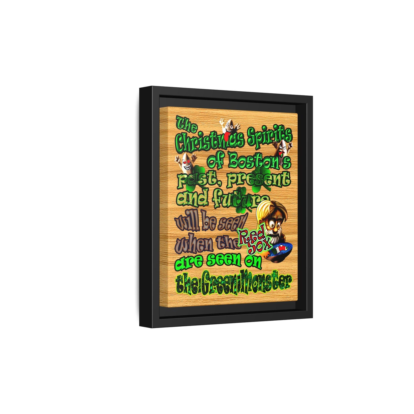 christmas spirits of boston - framed canvas art (butterscotch wood finish)