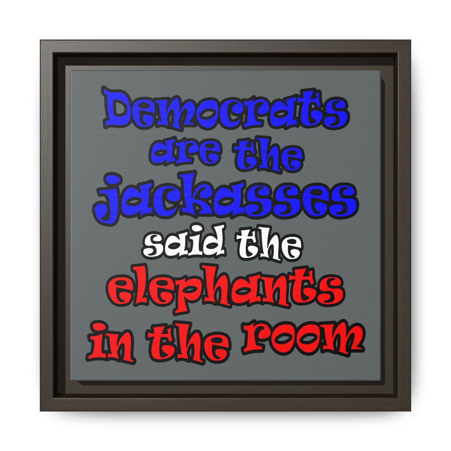 donkeys and elephants - framed canvas art (dark grey)