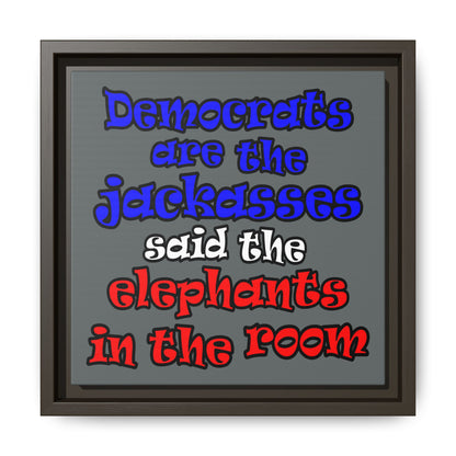 donkeys and elephants - framed canvas art (dark grey)