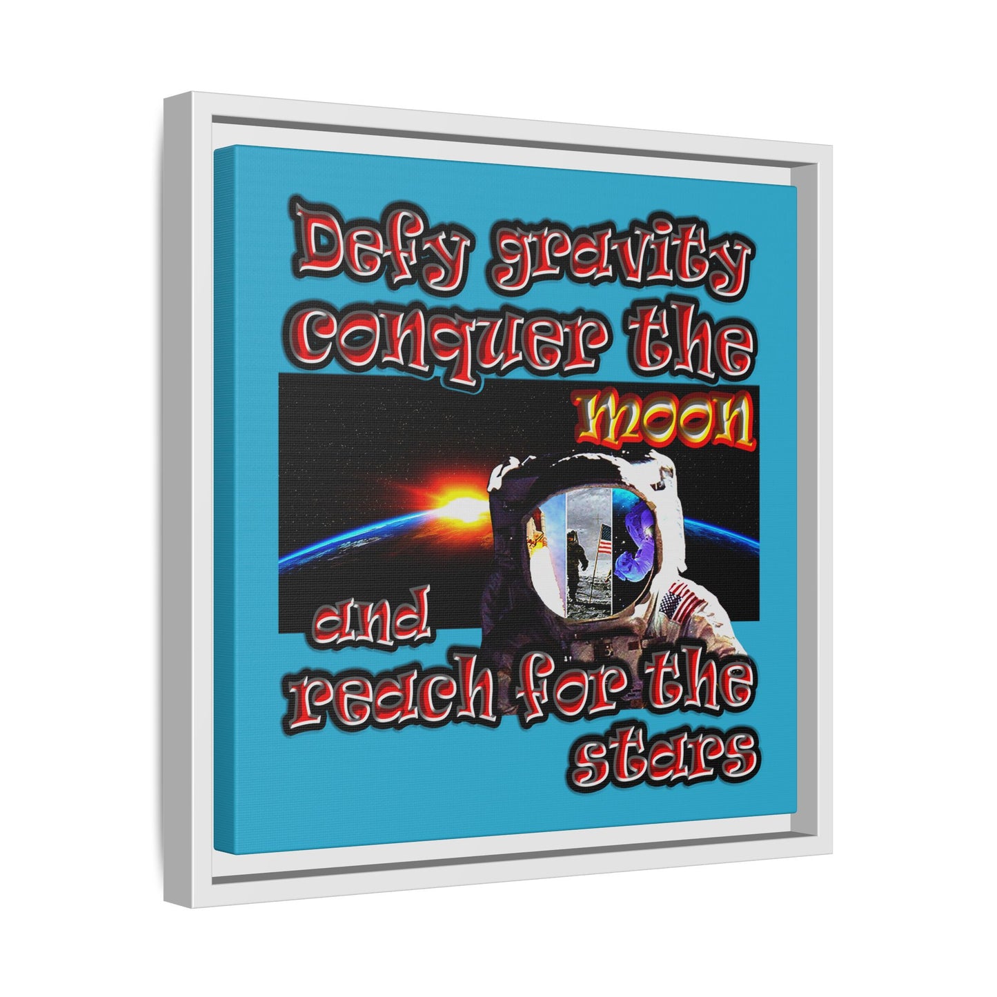 defy conquer reach - framed canvas art (turquoise)