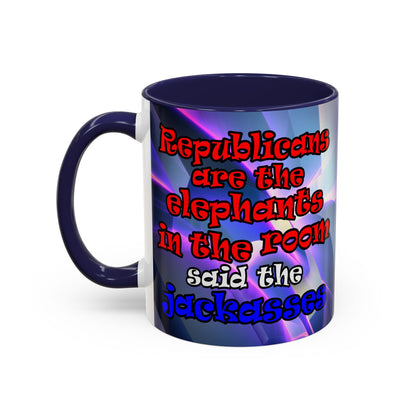 donkeys and elephants - Accent Mug (grey-pink wave)