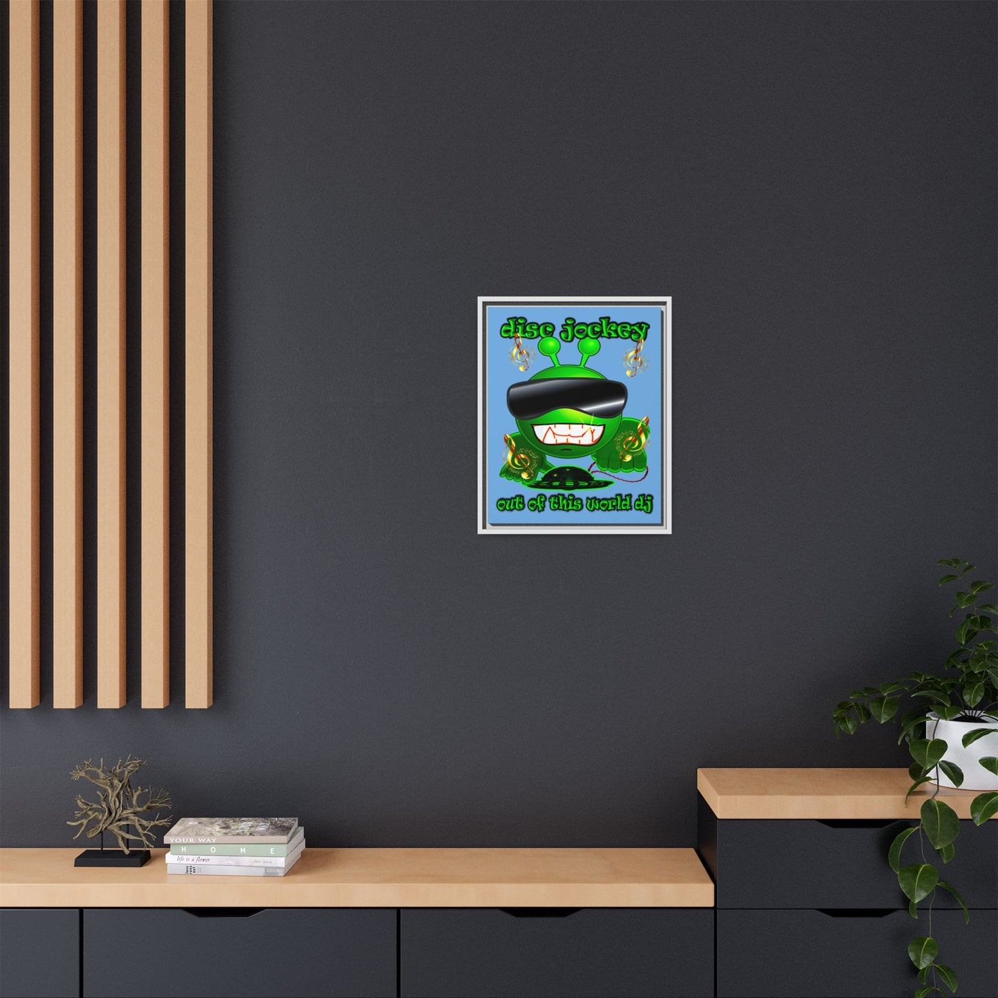 disc jockey - framed canvas art (light blue)