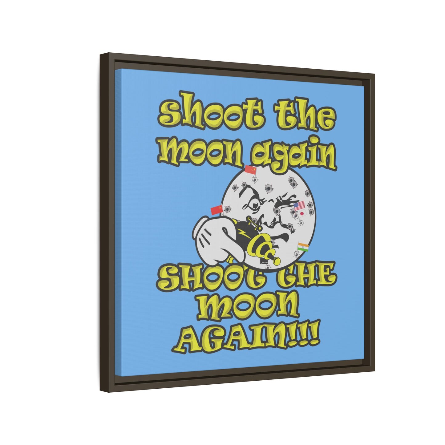 shoot the moon again - framed canvas art (light blue)