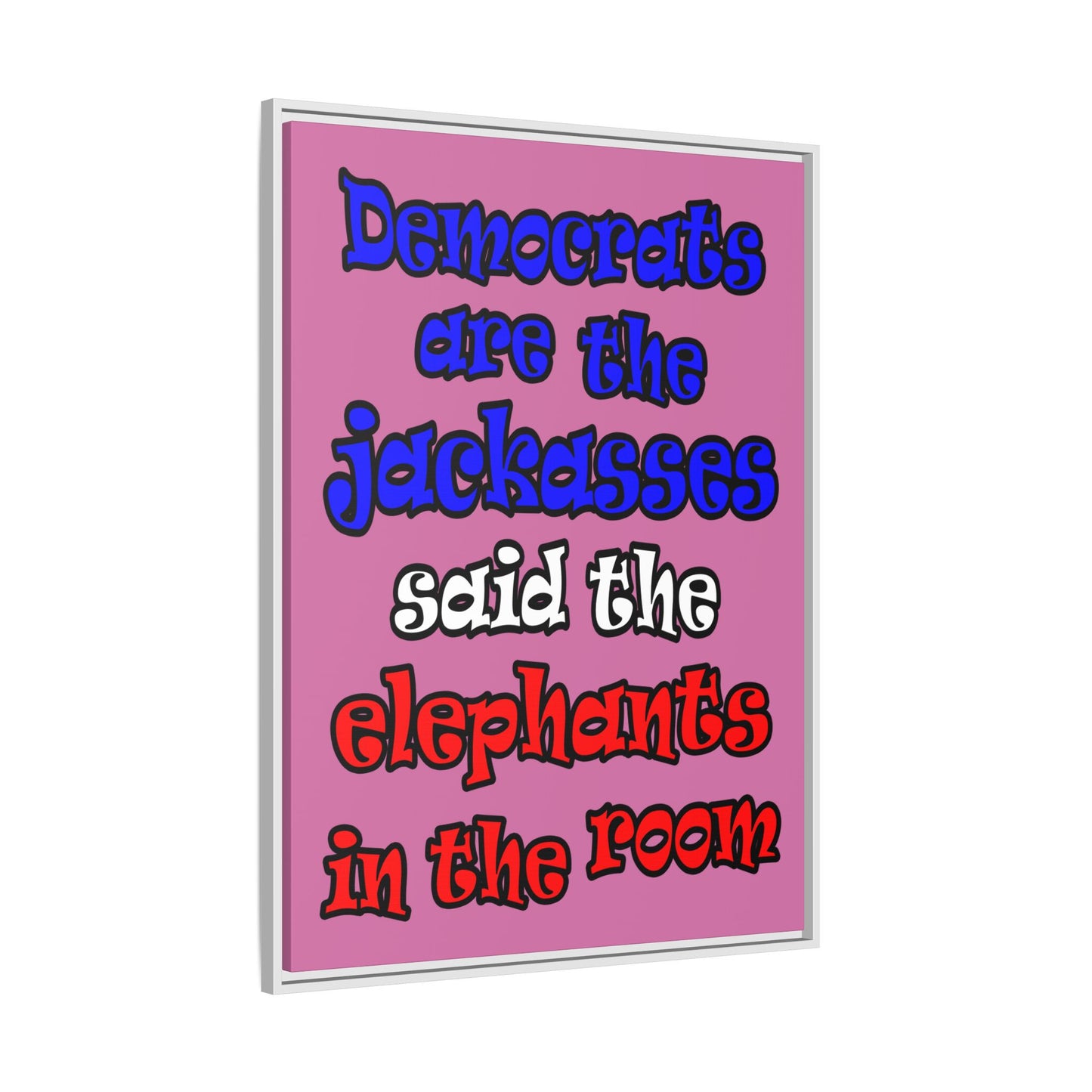 donkeys and elephants - framed canvas art (light pink)