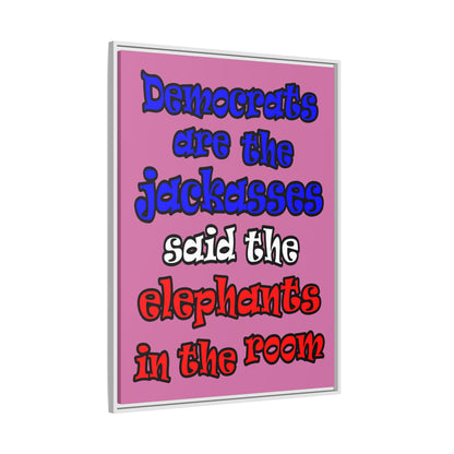 donkeys and elephants - framed canvas art (light pink)