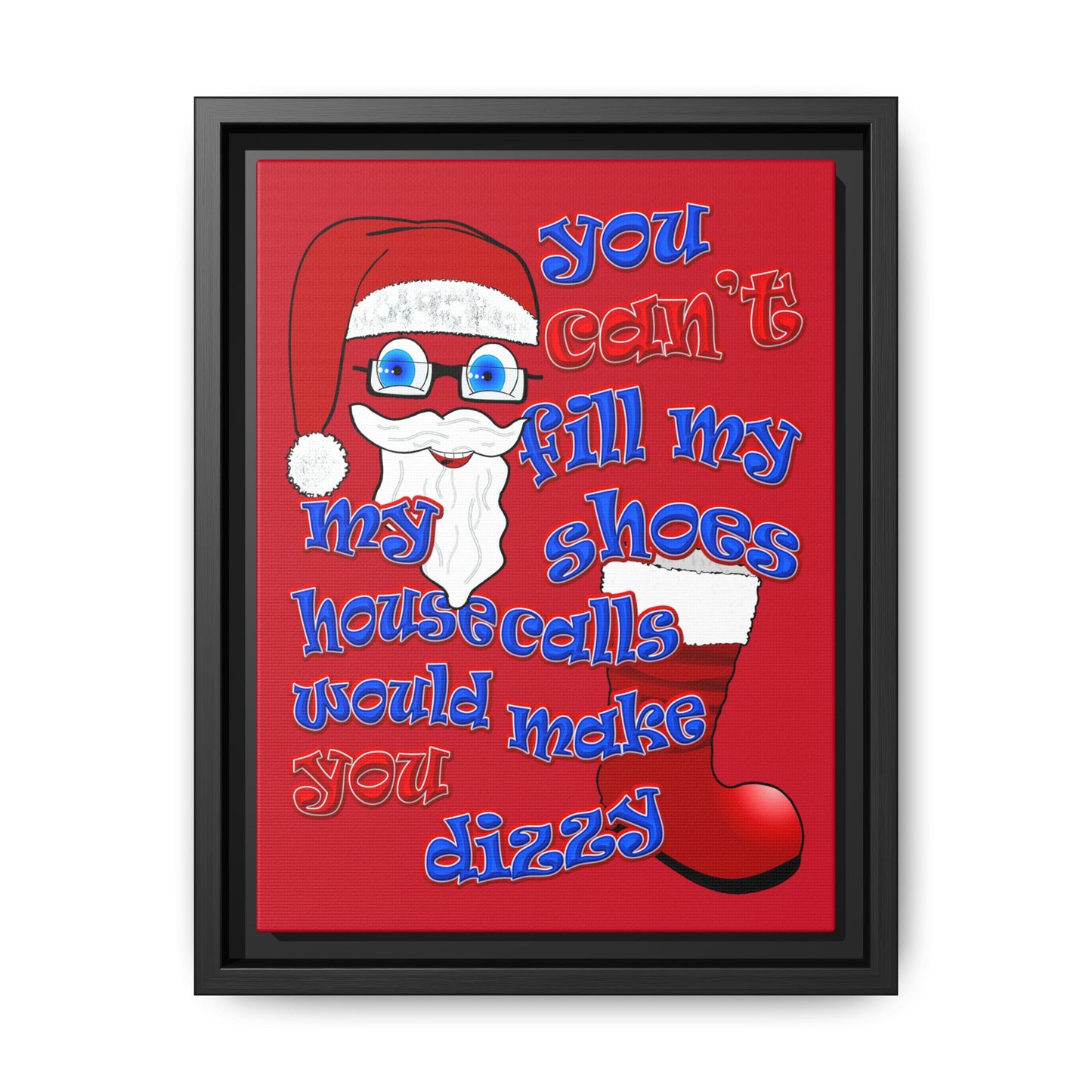 santa's shoes - framed canvas art (dark red)