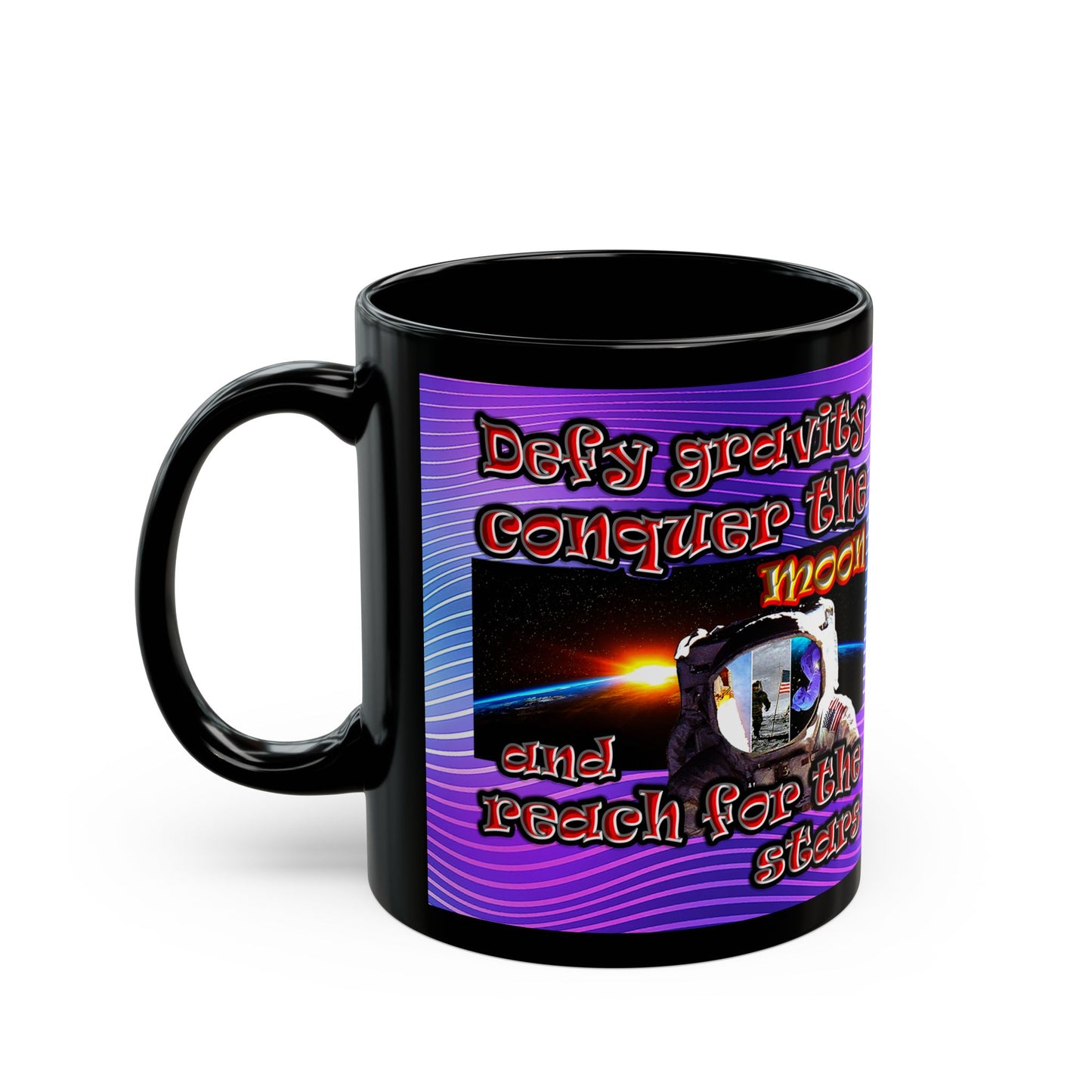 defy conquer reach - Black Mug (purple wave)