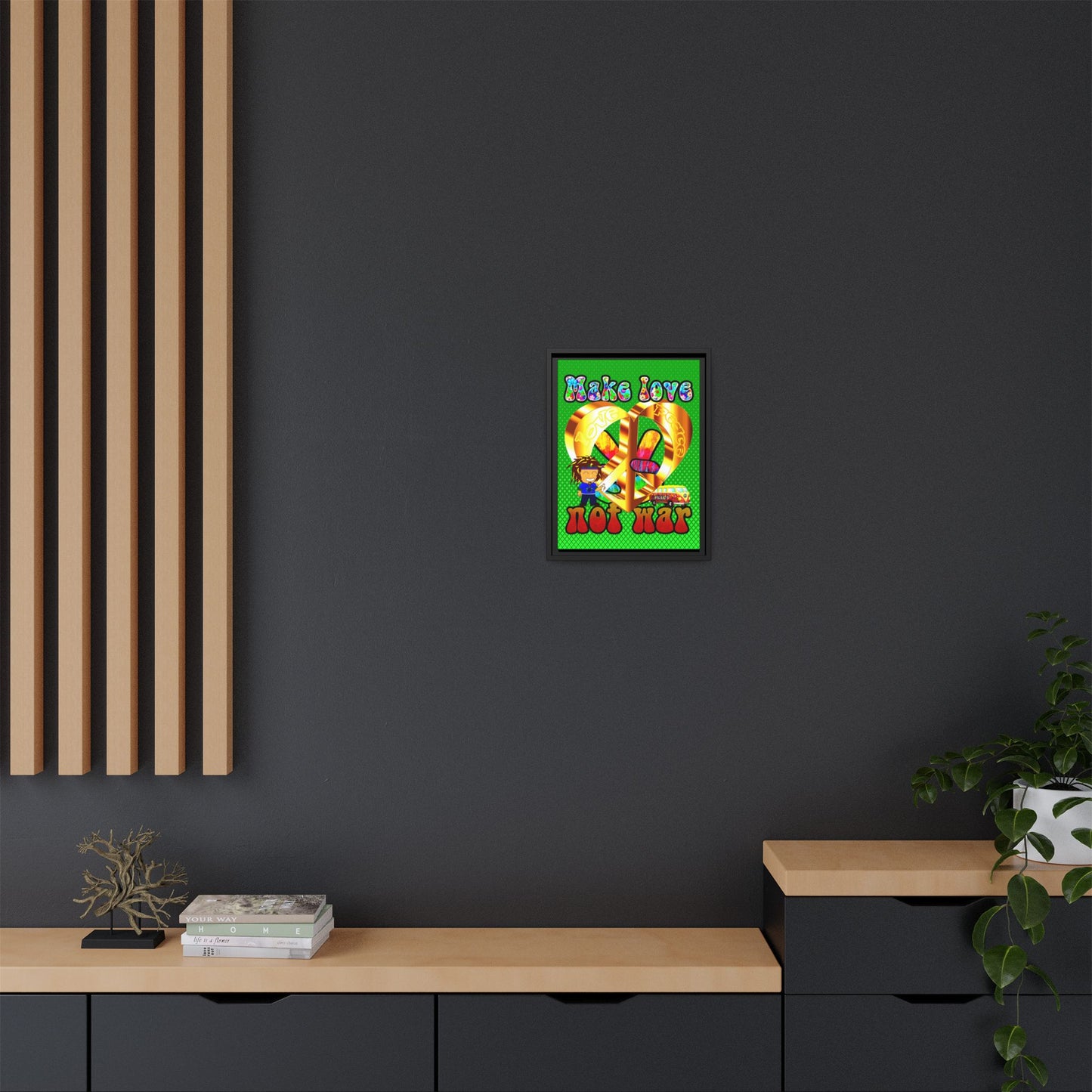 love peace - framed canvas art (logo green)