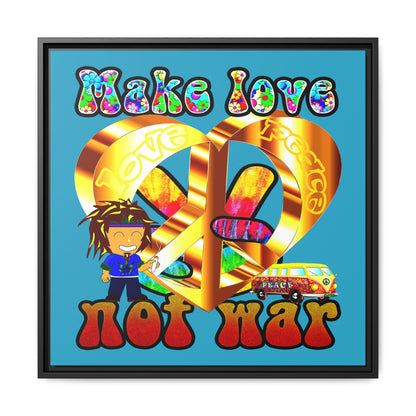 love peace - framed canvas art (turquoise)