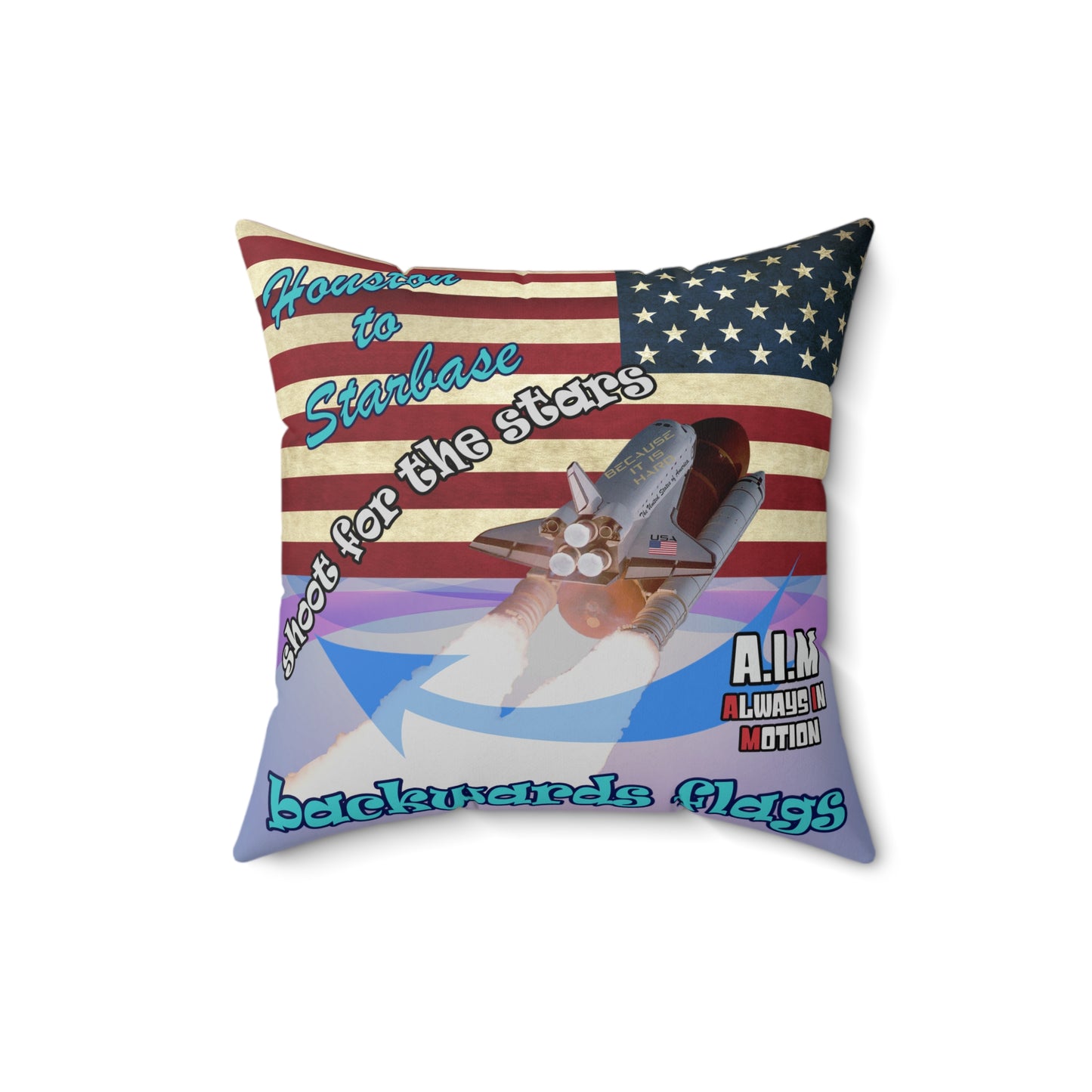shoot for the stars - Spun Polyester Square Pillow - (light blue-pink wave)