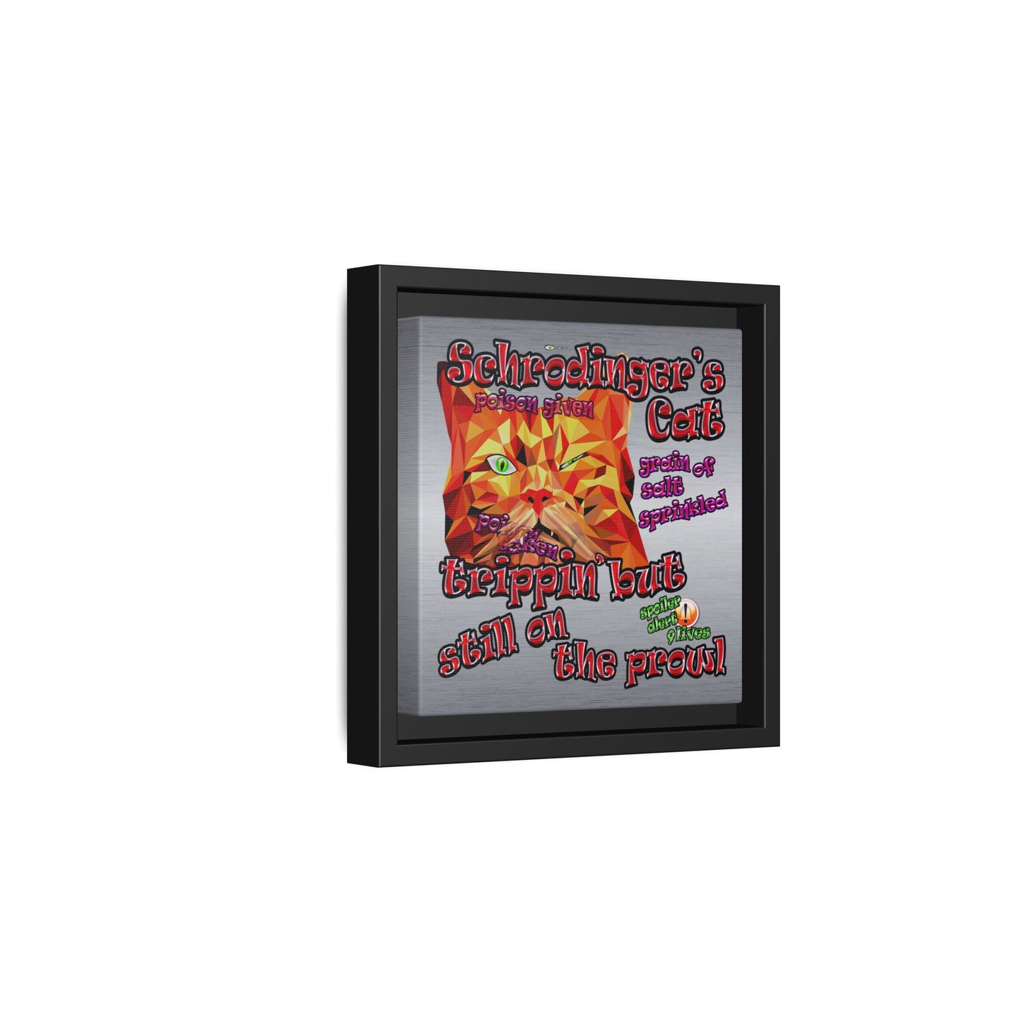 schrodinger's cat - framed canvas art (brushed nickel)