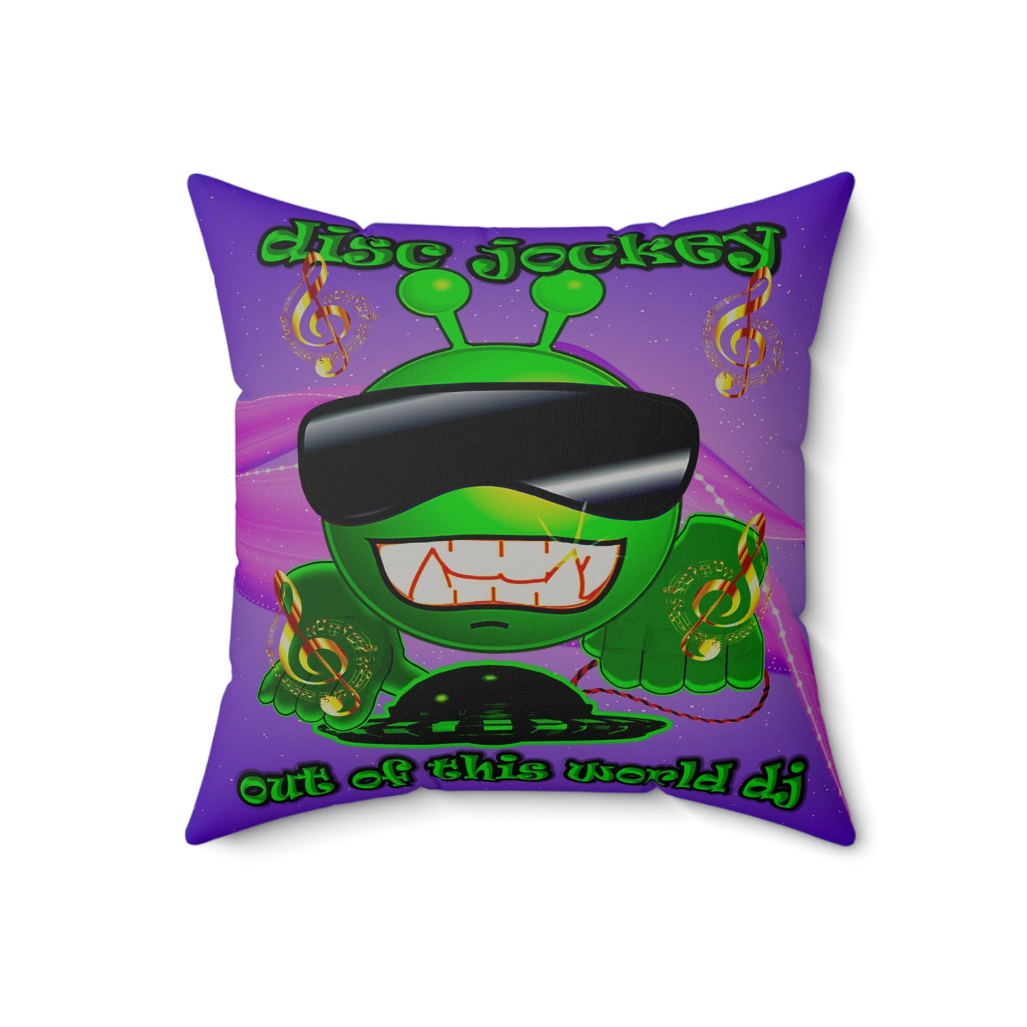 disc jockey - Faux Suede Square Pillow - (purple-pink wave)