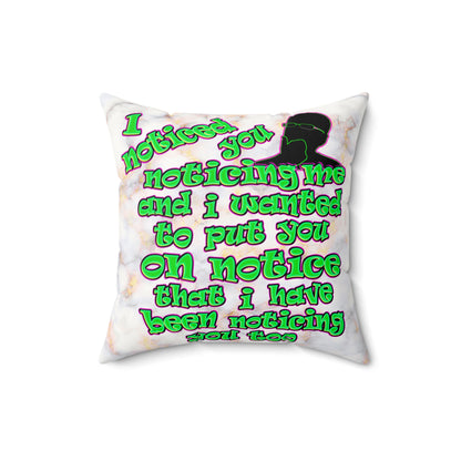 noticed you noticing - Faux Suede Square Pillow - (white marble)