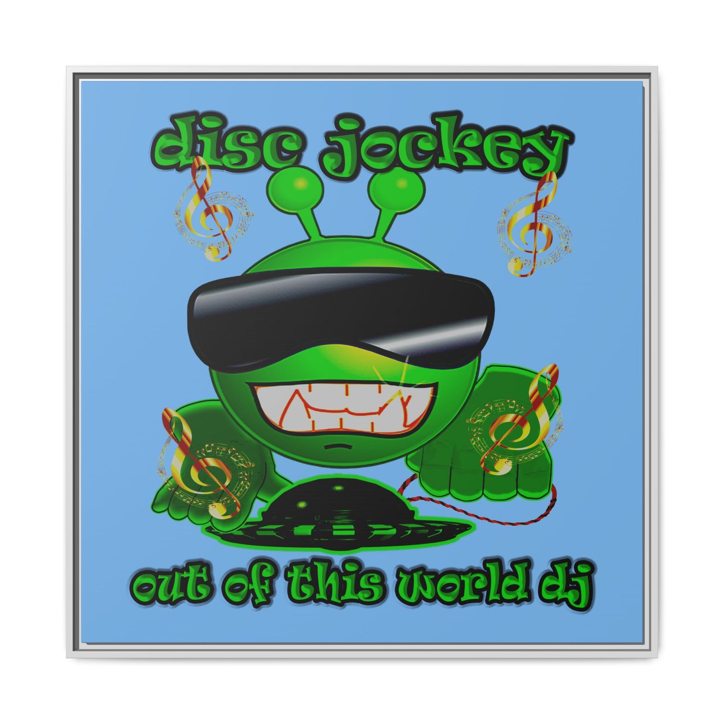 disc jockey - framed canvas art (light blue)