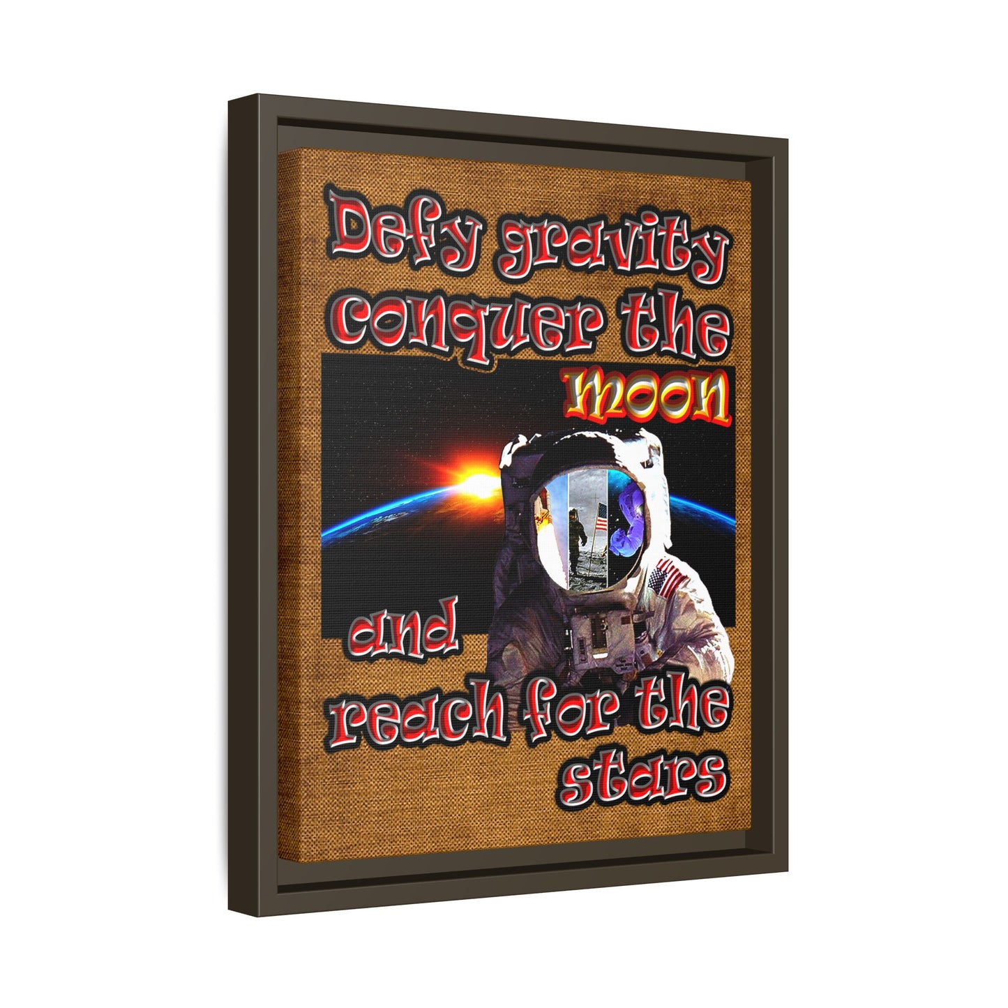 defy conquer reach - framed canvas art (brown papyrus)