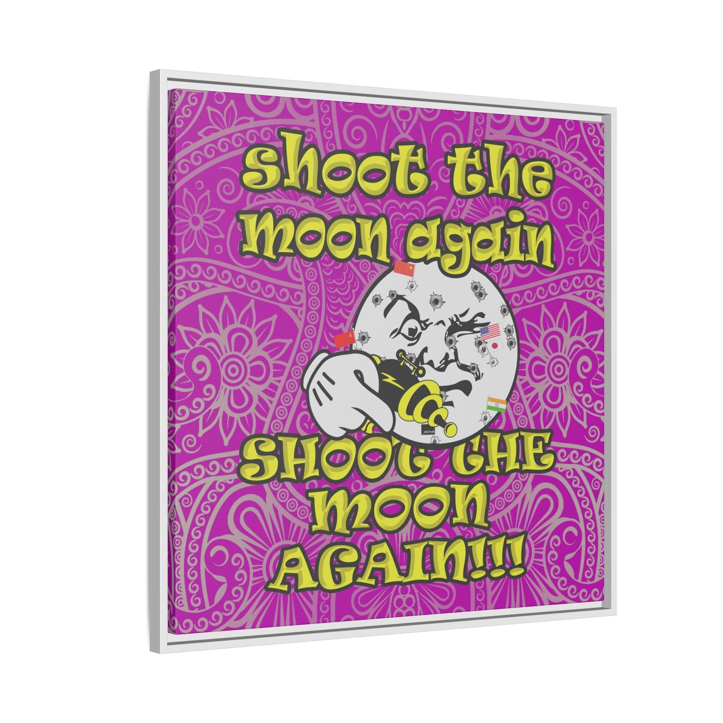 shoot the moon again - framed canvas art (pink swirl)