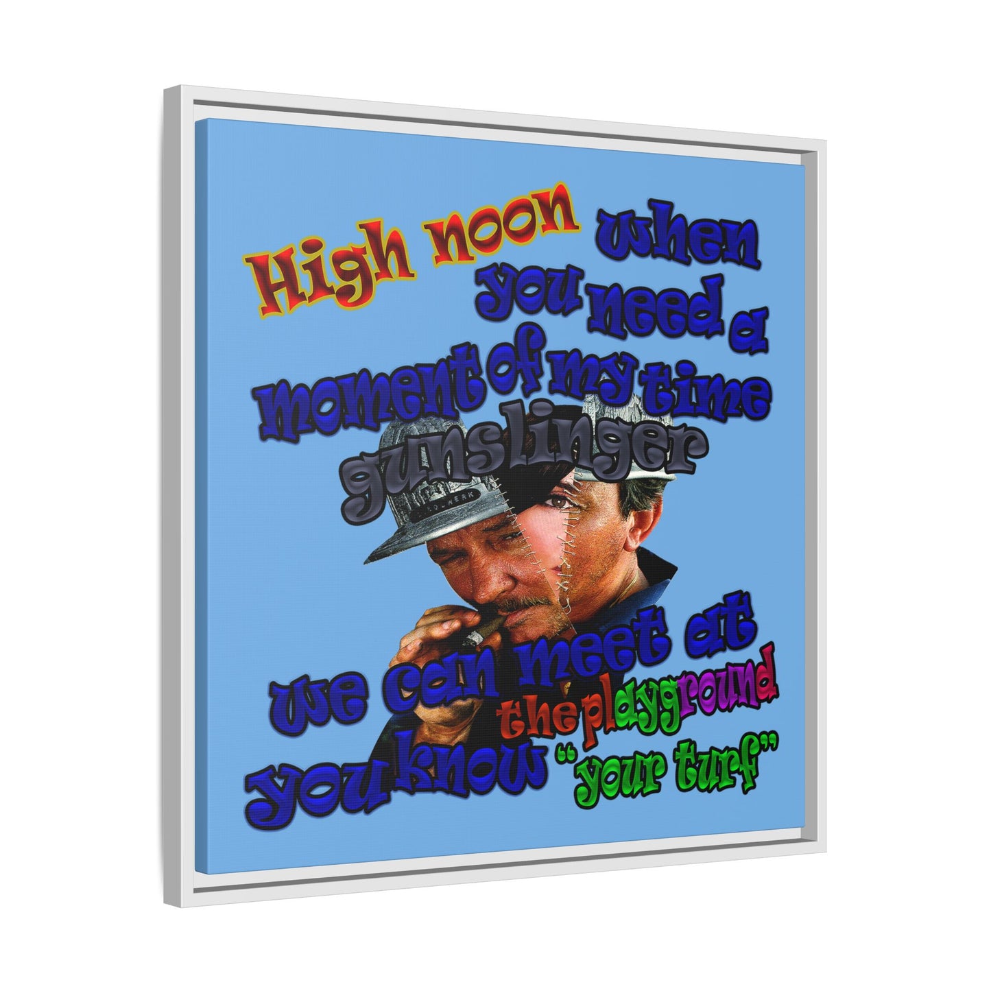 high noon - framed canvas art (light blue)