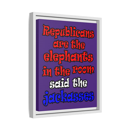 donkeys and elephants - framed canvas art (purple)