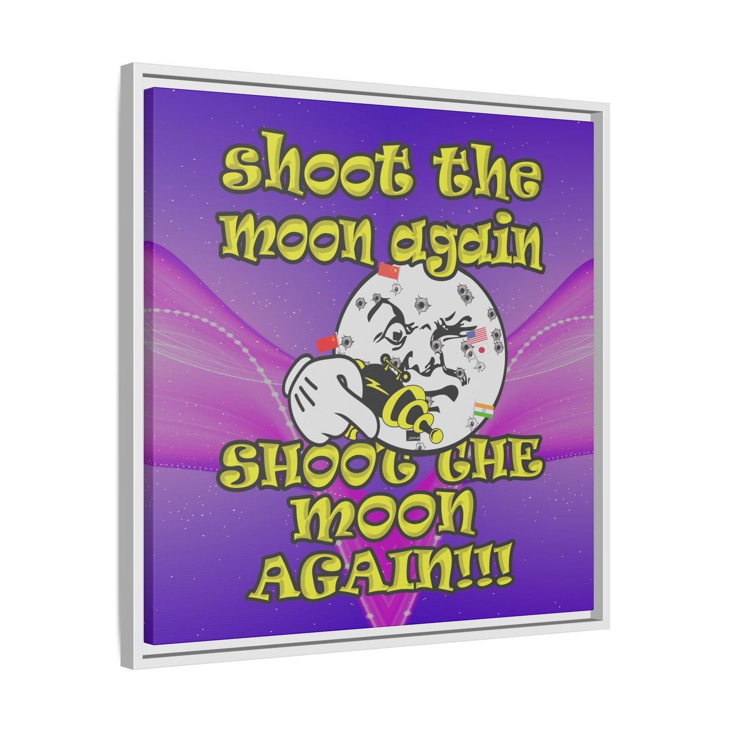 shoot the moon again - framed canvas art (purple-pink wave)
