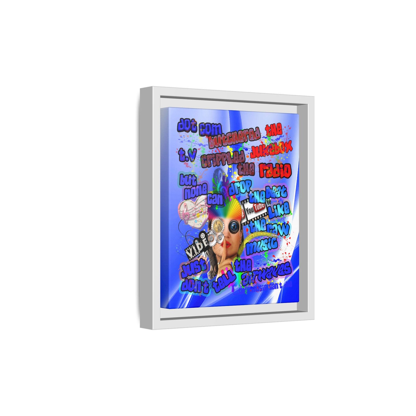 drop the beat - framed canvas art (blue-white wave)