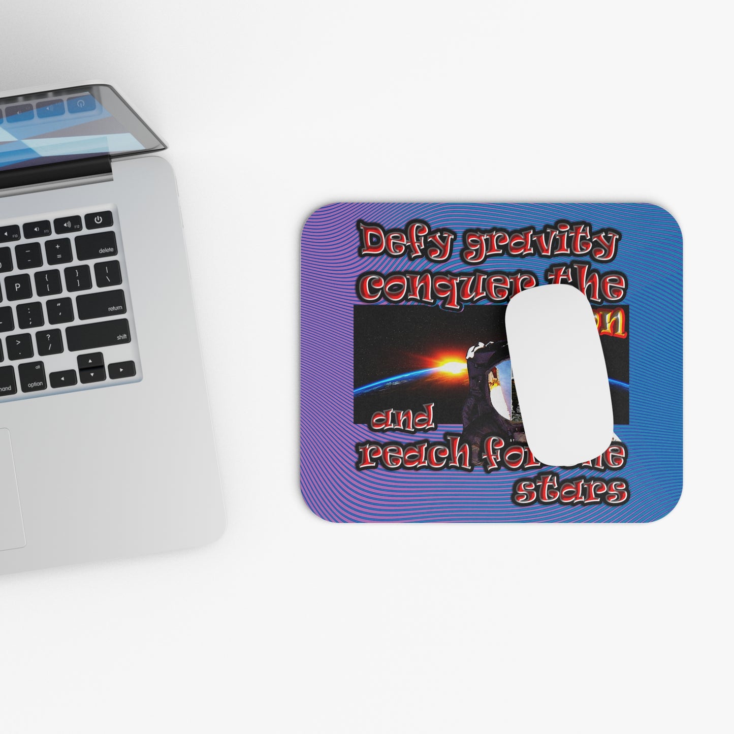 defy conquer reach - Mouse Pad (Rectangle) (light blue-purple wave)
