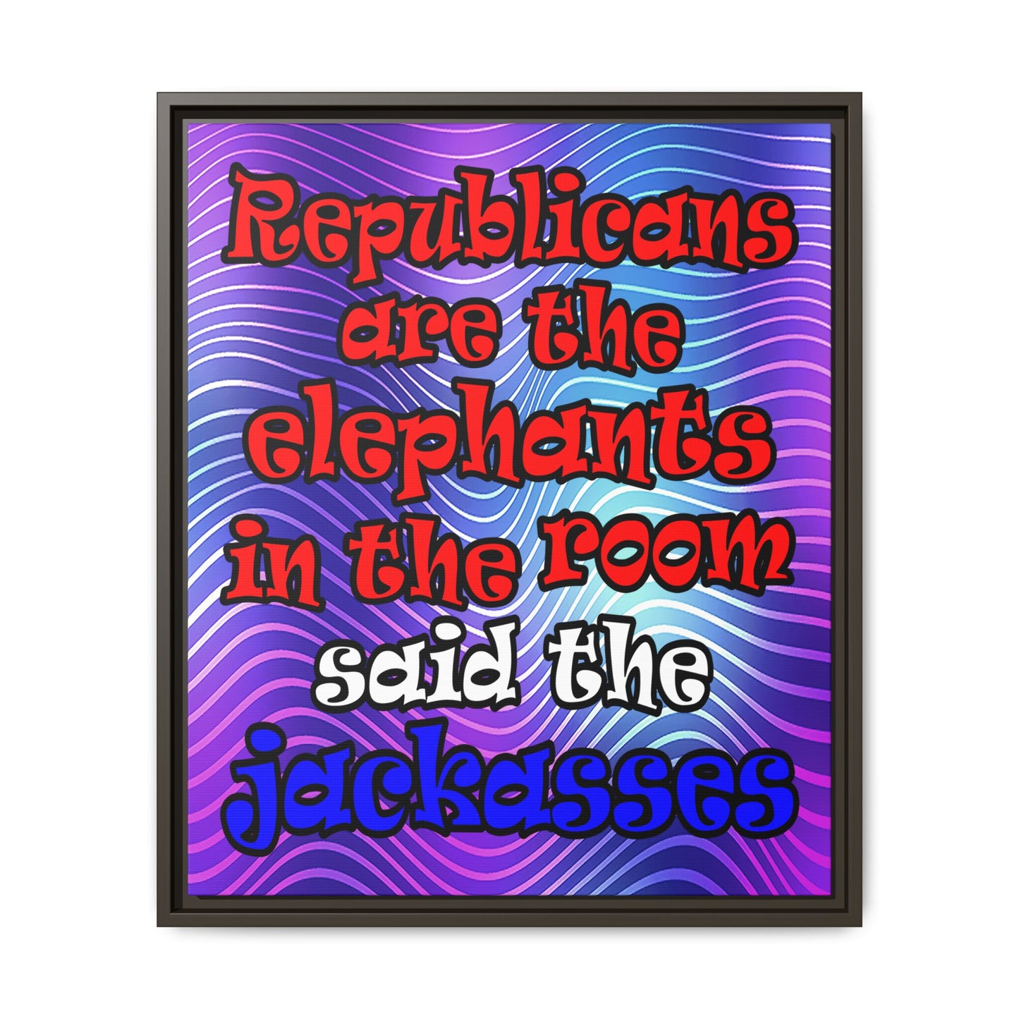 donkeys and elephants - framed canvas art (purple wave)