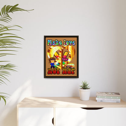 love peace - framed canvas art (light brown)
