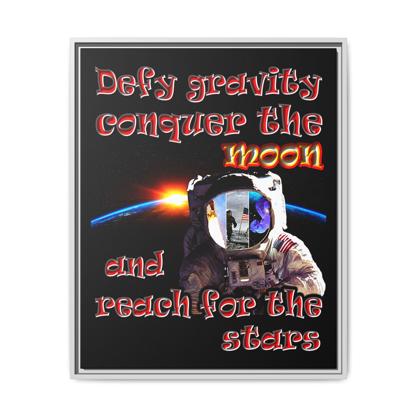 defy conquer reach - framed canvas art (black)