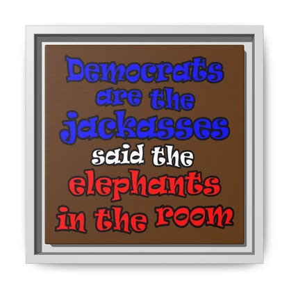 donkeys and elephants - framed canvas art (brown)
