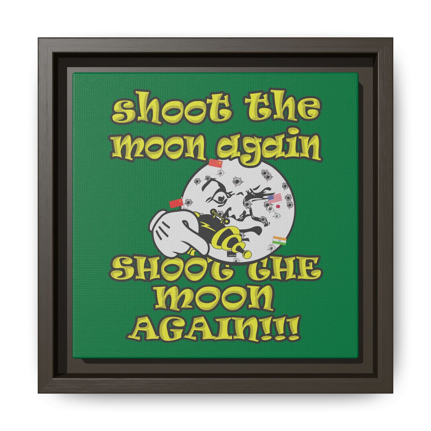 shoot the moon again - framed canvas art (dark green)