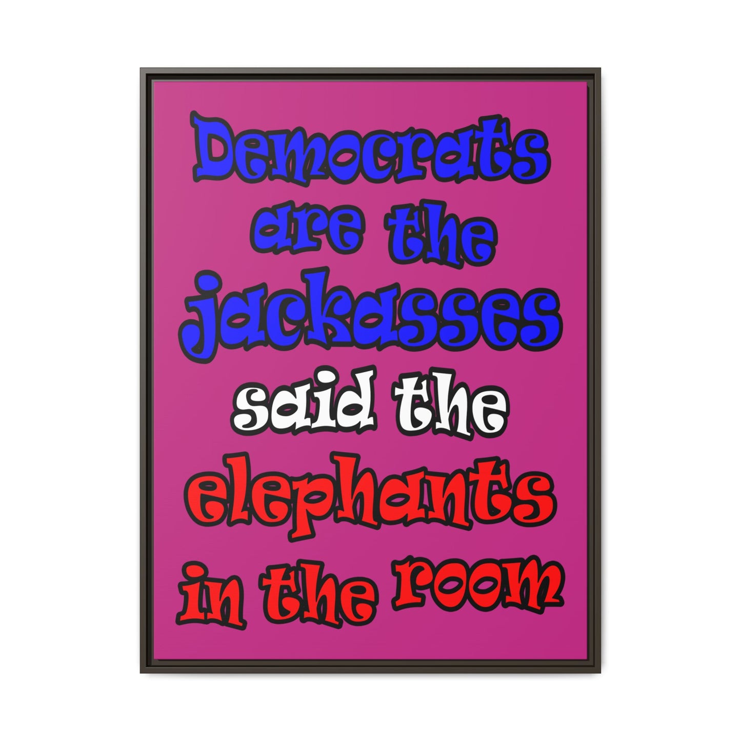 donkeys and elephants - framed canvas art (pink)