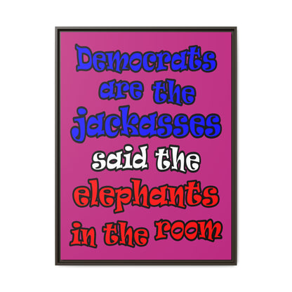 donkeys and elephants - framed canvas art (pink)