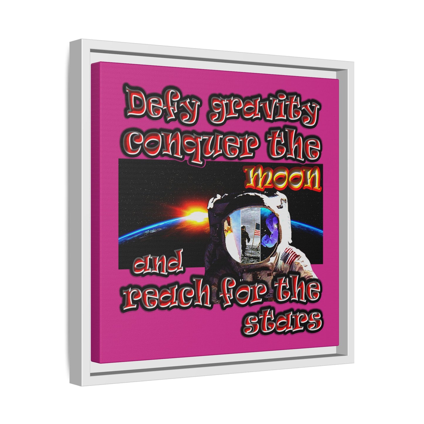 defy conquer reach - framed canvas art (pink)