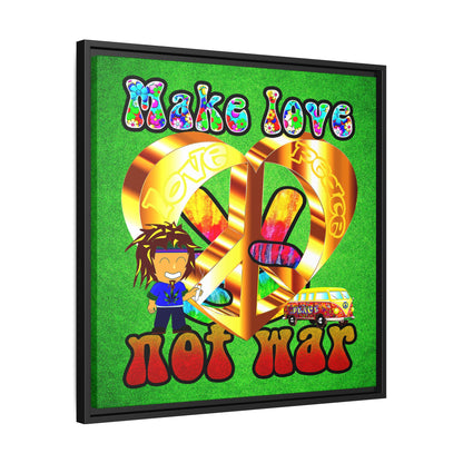 love peace - framed canvas art (green turf)