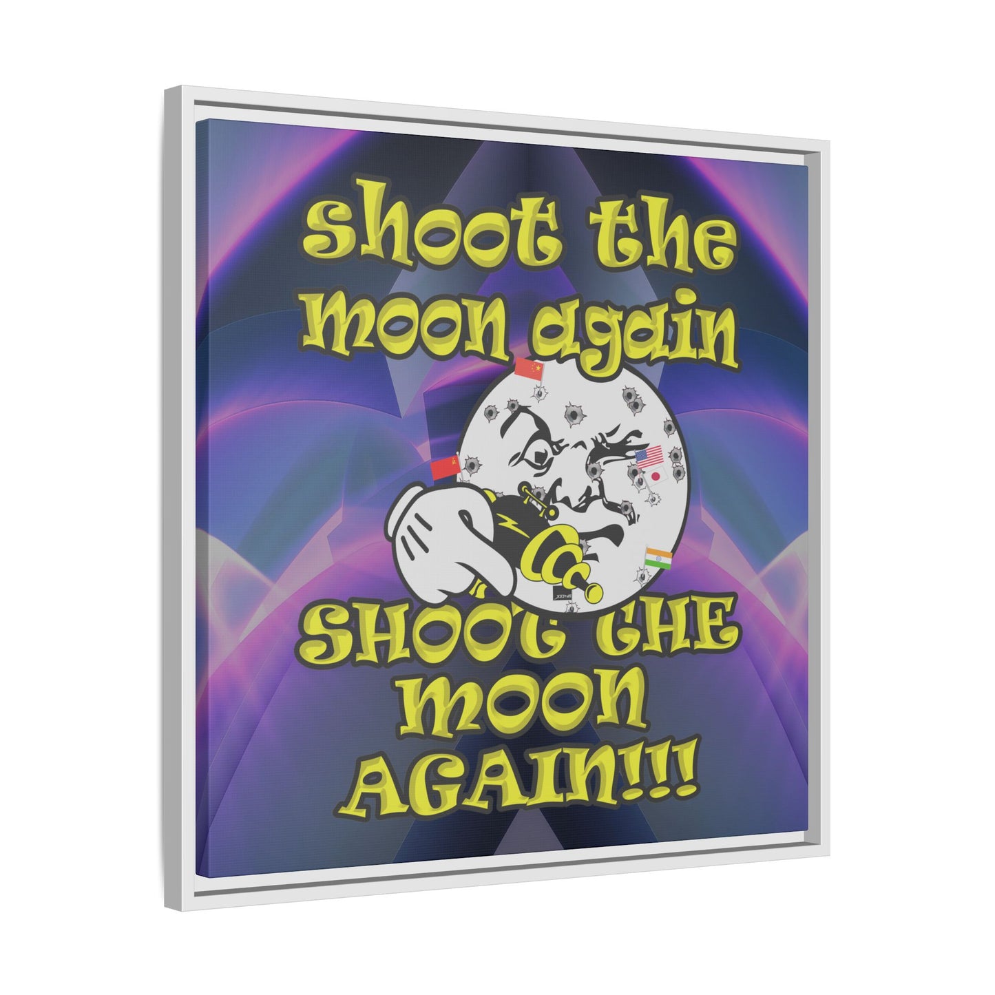 shoot the moon again - framed canvas art (grey-pink wave)