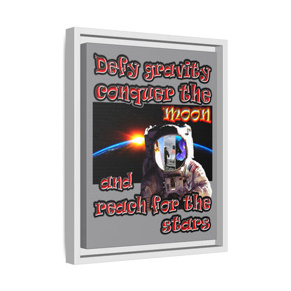 defy conquer reach - framed canvas art (grey)
