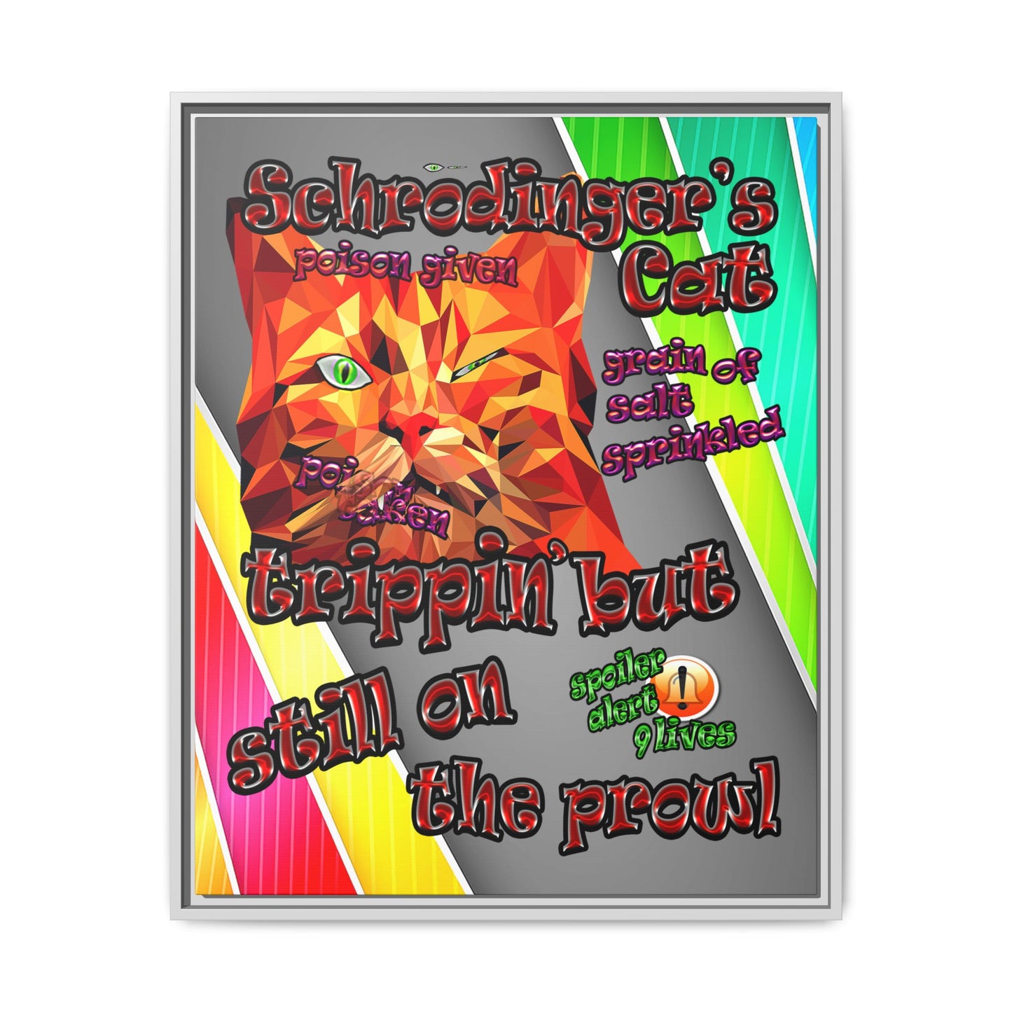 schrodinger's cat - framed canvas art (rainbow split)