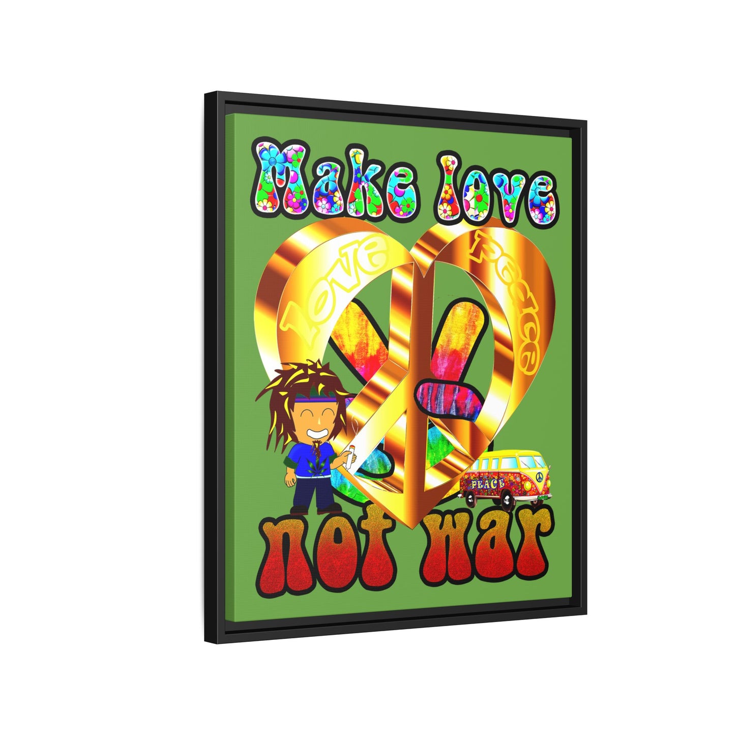love peace - framed canvas art (green)