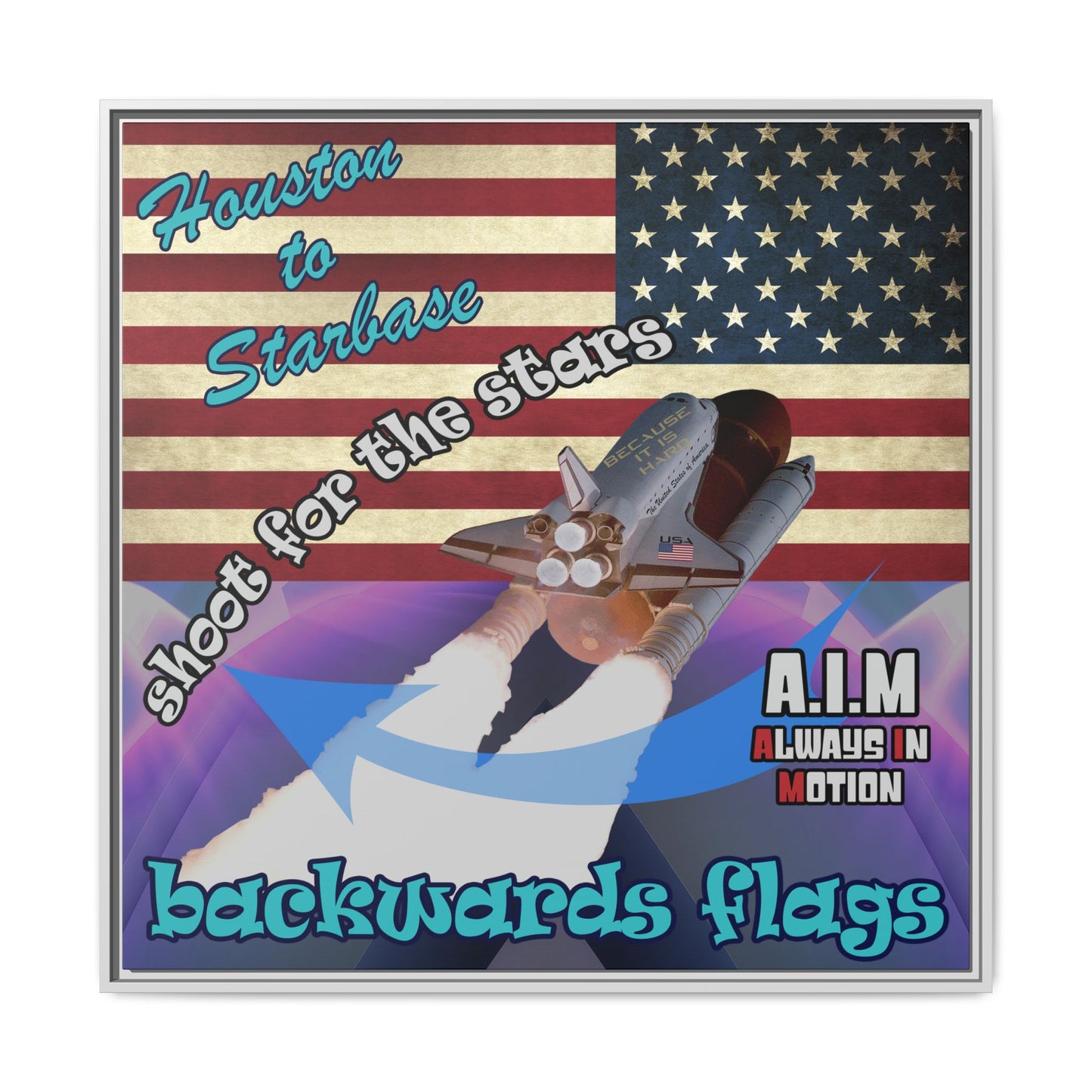shoot for the stars - framed canvas art (grey-pink wave)